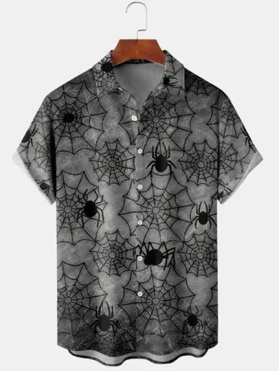 Halloween Animal Print Casual Short Sleeve Hawaiian Shirt