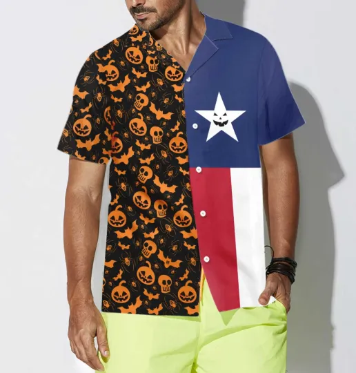 Discover Halloween Texas Flag Hawaiian Shirt