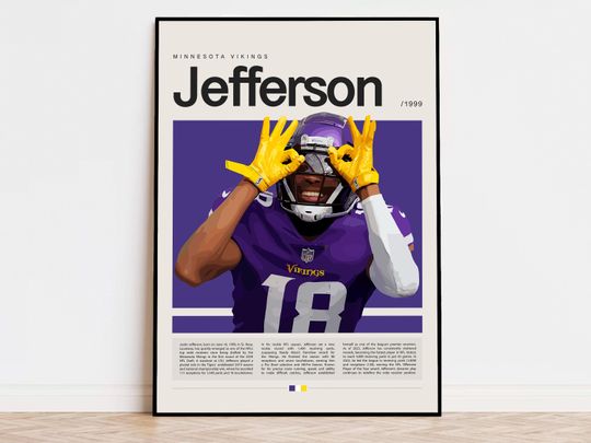 Discover Justin Jefferson Poster, football Poster, Sports Poster, Modern Sports Art, football Gifts, Super Bowl Poster, American Football Poster