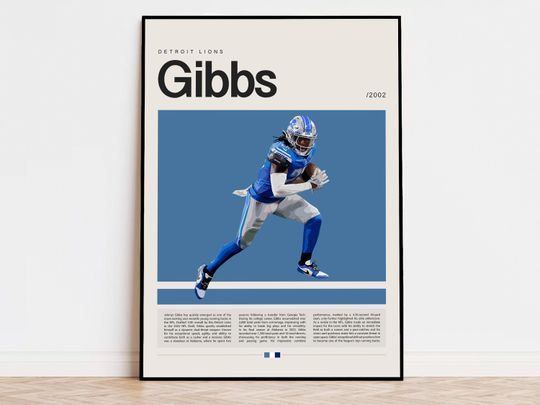 Jahmyr Gibbs Poster, football Poster, Sports Poster, Modern Sports Art, football Gifts, Super Bowl Poster, American Football Poster