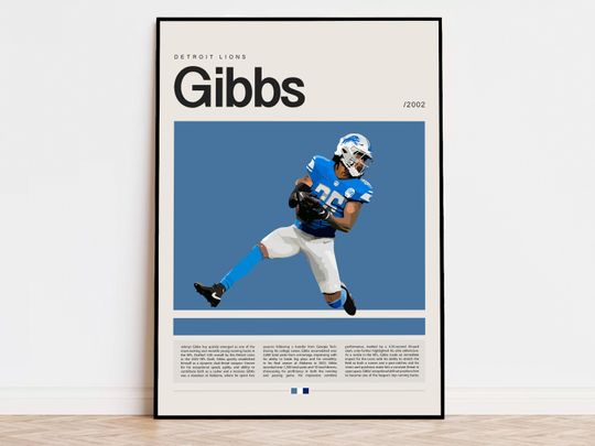 Jahmyr Gibbs Poster, football Poster, Sports Poster, Modern Sports Art, football Gifts, Super Bowl Poster, American Football Poster