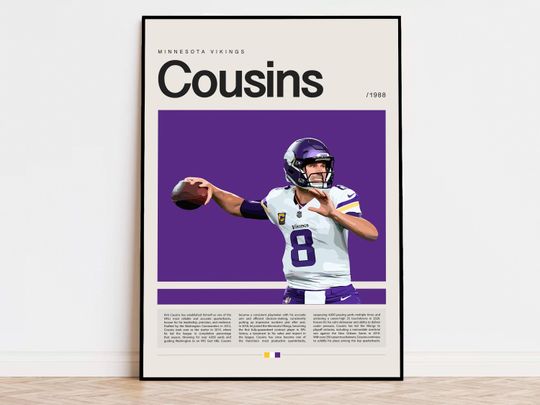 Kirk Cousins Poster, football Poster, Sports Poster, Modern Sports Art, football Gifts, Super Bowl Poster, American Football Poster