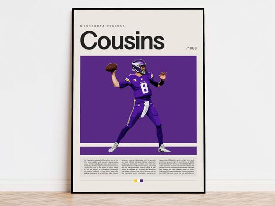 Kirk Cousins Poster, football Poster, Sports Poster, Modern Sports Art, football Gifts, Super Bowl Poster, American Football Poster