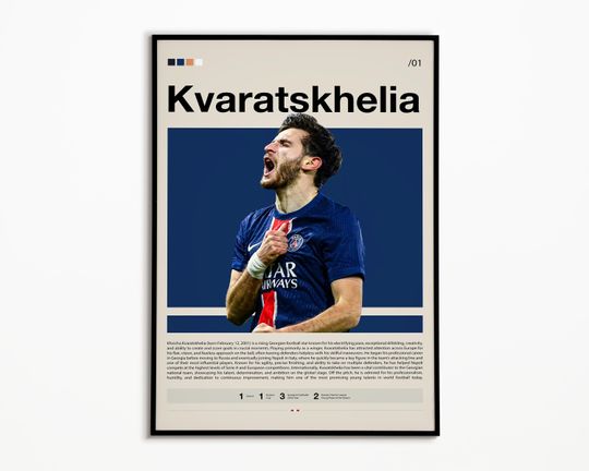 Discover Khvicha Kvaratskhelia Poster, Saint German, Soccer Gifts, Sports Poster, Football Player Poster, Soccer Wall Art, Sports Posters