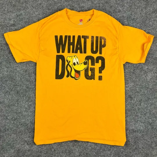 Discover Disney Parks Pluto What's Up Dog T-Shirt Men's M Yellow Hanes