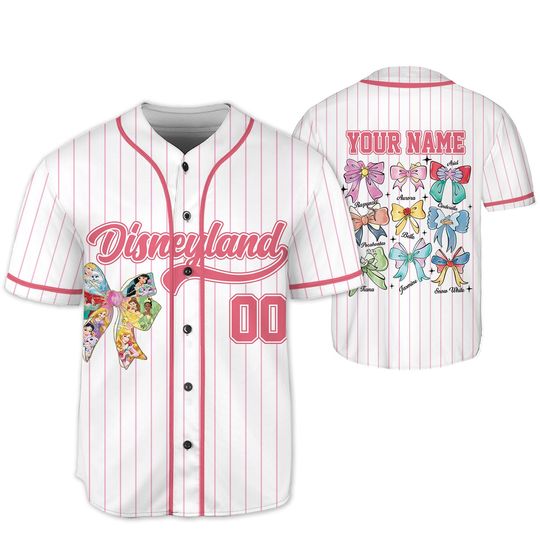 Discover Custom Name Disney Princess Cute Ribbons Baseball Jersey, Disney Princess Coquette Bow Shirt, Custom Kid Youth Adult Baseball Jersey