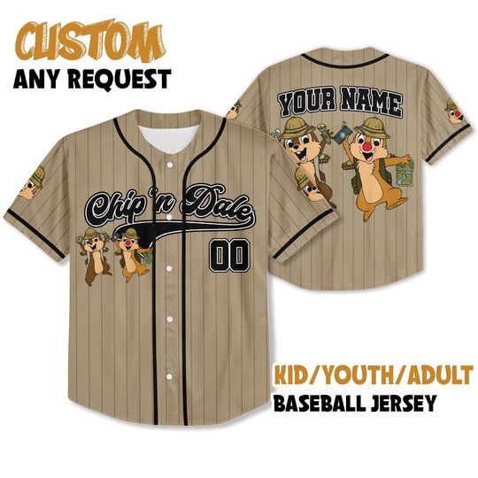 Custom Chip and Dale Black Baseball Jersey, Personalized Chip and Dale Jersey Shirt, Disney Birthday Gift, Gift For Disney Fans