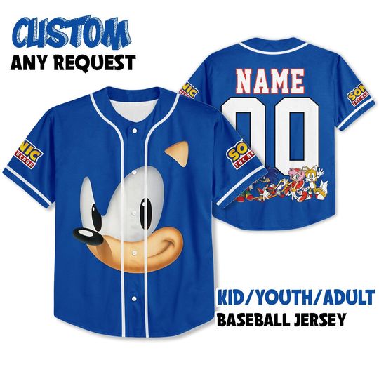 Custom Sonic The Hedgehog Baseball Jersey, Personalized Number & Name Sonic Jersey, Sonic party jersey, Birthday gift for Kids