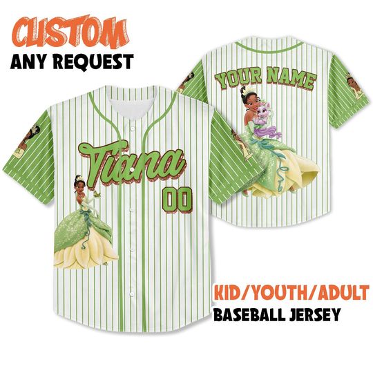 Personalized Tiana The Princess and the Frog Baseball Jersey, Custom Disney Tiana Princess Jersey Shirt, Disney Baseball Team Outfit