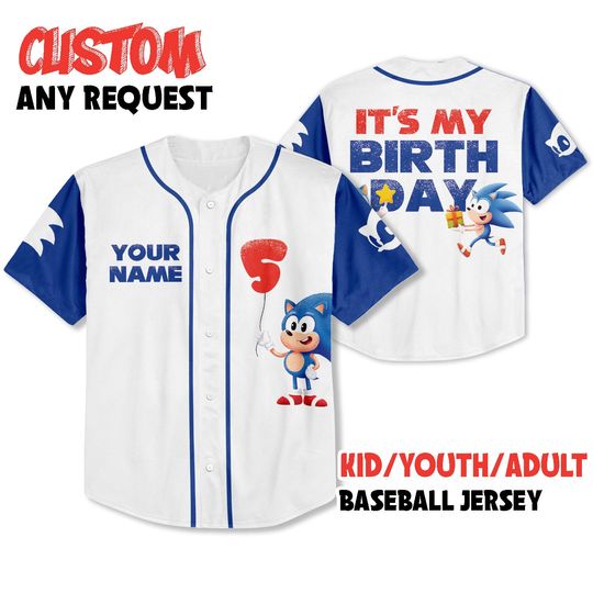 Discover Personalized Sonic Birthday Baseball Jersey, Matching Family Shirt Party, Sonic Jersey For Family, Disney Shirt For Kids