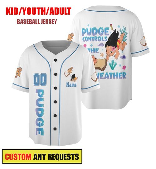Discover Custom Disney Pudge Controls The Weather Baseball Jersey, Disney Lilo And Stitch Fish Pudge, Disneyland Family Jersey, Magic Kingdom