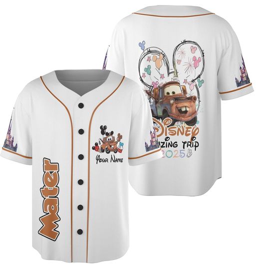 Discover Personalized Tow Mater Pixar Cars Baseball Jersey, Custom Disney Cars Tow Mater Jersey Shirt, Disney Cars Birthday Gift