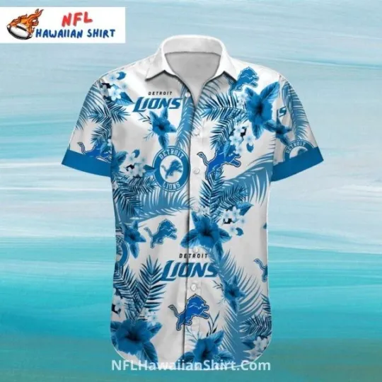 Detroit Football Aloha Hawaiian Shirt Blue Floral Tropical Design, Gift for Fan