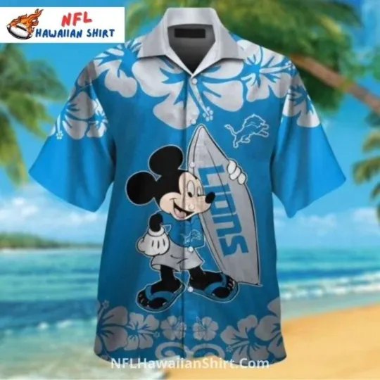 Detroit Football Aloha Hawaiian Shirt Surfing Mickey Tropical Print, Gift for Fan