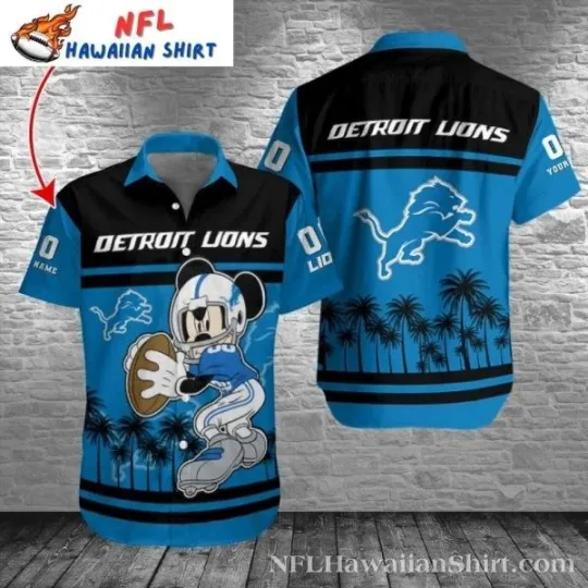 Discover Cartoon Gridiron Customizable Detroit Football Mickey Hawaiian Shirt, Gift for Fan