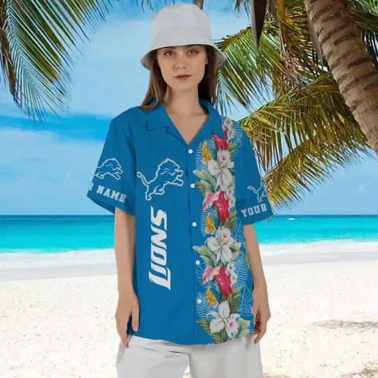 Discover Detroit Football Island Bloom Summer Aloha Unisex Hawaiian Shirt, Gift for Fan