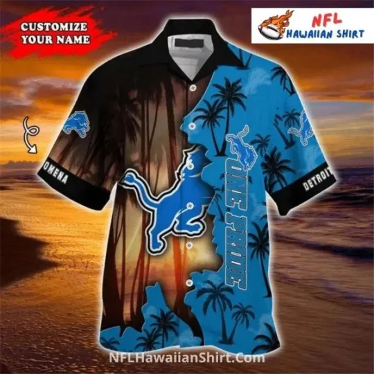 Discover Detroit Football Sunset Palm Tree Hawaiian Shirt For Fans, Gift for Fan