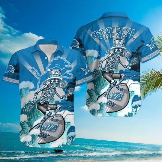 Discover Detroit Football Grateful Dead Surfer Summer Aloha Unisex Hawaiian Shirt, Gift for Fan