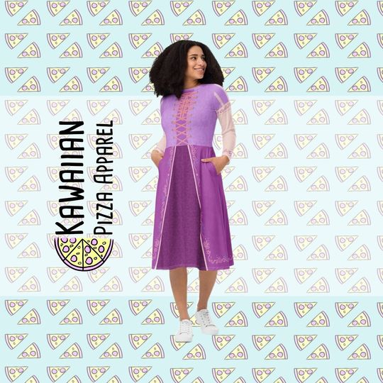 Rapunzel Inspired Midi Dress: Long Sleeve Princess Cosplay
