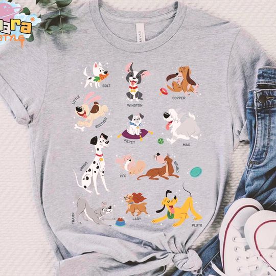 Discover Disney Dogs Group Jumble T-Shirt, All Pets Movie Collection