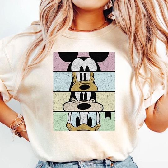 Discover Disney Characters T-Shirt Mickey Pluto Goofy Donald Unisex Crop Top Vintage Style Graphic Tee