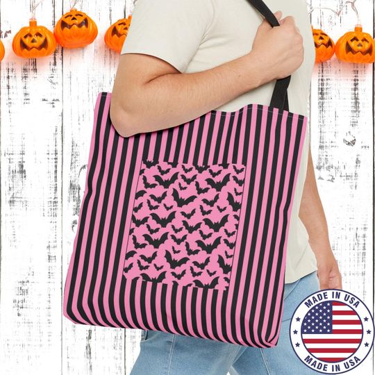 Discover Bat Halloween Tote Bag: Spooky Gothic Black Cat Reusable Shopping Bag