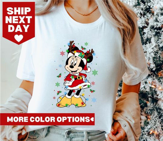 Discover Disney Santa Minnie Mouse Christmas Lights Unisex T-Shirt