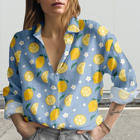 Yellow Lemon Women's Blouse Shirt, Casual Summer Top