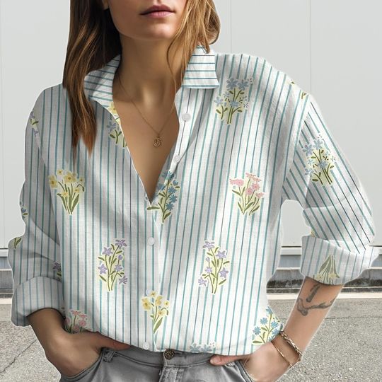 Discover Cottagecore Flower Blouse Shirt, Garden Flower Women Shirt, Cottagecore Flower Blouse Women Shirt, Casual Long Sleeve Shirt