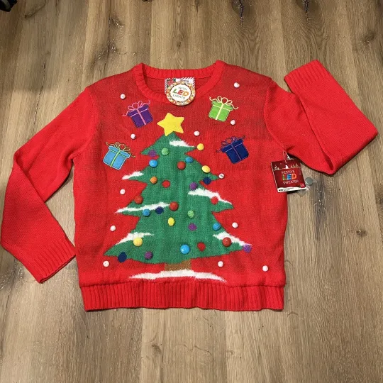 Discover Merry Christmas Women's Christmas Tree LED Light Up Ugly Sweater Red S/M