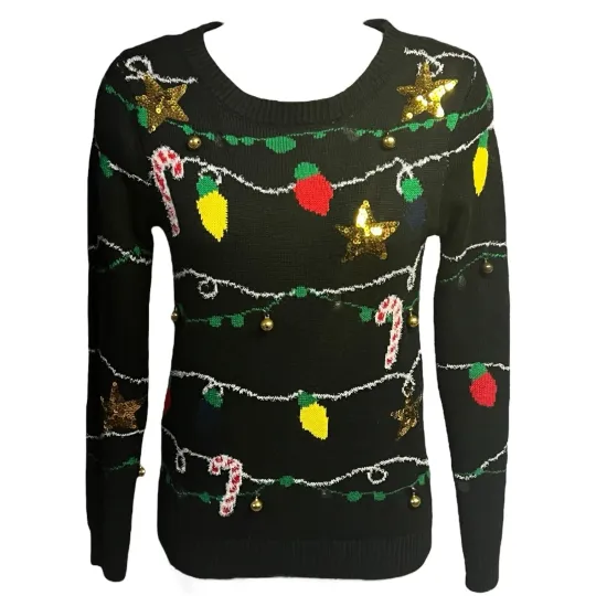 Discover No Boundaries Ugly Sweater S Multicolor Christmas Sequin Bells Novelty Festive