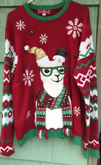 Discover 33 Degrees Women's Size XXL Christmas Sweater Llama Glasses Scarf Ugly