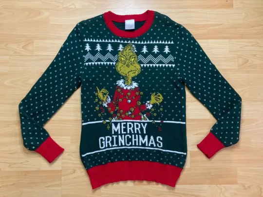 Merry Grin the funny character Green Knit sweater Green Long Sleeve