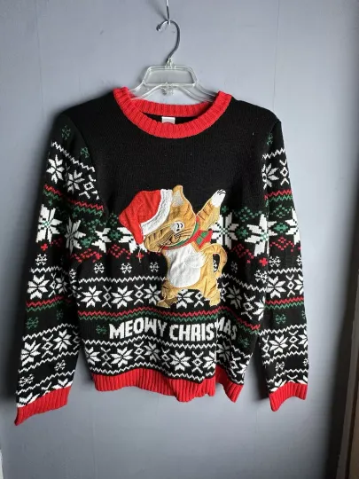 Discover Holiday Time Ugly Christmas Sweater Size XXL Black Long Sleeved Meowy Christmas