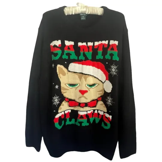 Discover Santa Claws Grumpy Cat Graphic Ugly Tacky Christmas Sweater XL Novelty Funny