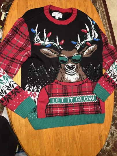 Discover Ugly Christmas Holiday Sweater Let It Glow Reindeer Red Green Adult Size XL