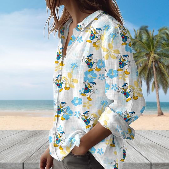 Disney Donald Duck Women's Blouse, Summer Floral Shirt, Disneyland Trip Matching Top
