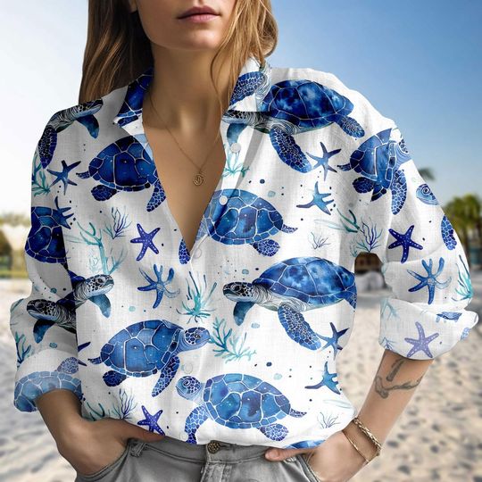 Women’s Sea Turtle Ocean Animal Print Blouse