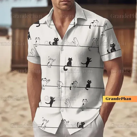 Discover Cat Hawaiian Shirt for Men, Cat Lover Shirt, Cat Beach Shirt, Gift For Cat Owner
