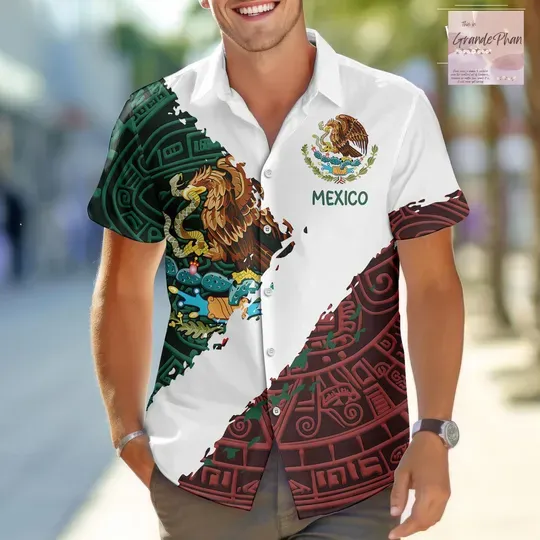 Mexico Hawaiian Shirt, Mexican Outfit, Aztec Mexico Beach Shirt, Mexican Pride Gifts, Mexico Hawai Shirt Gift