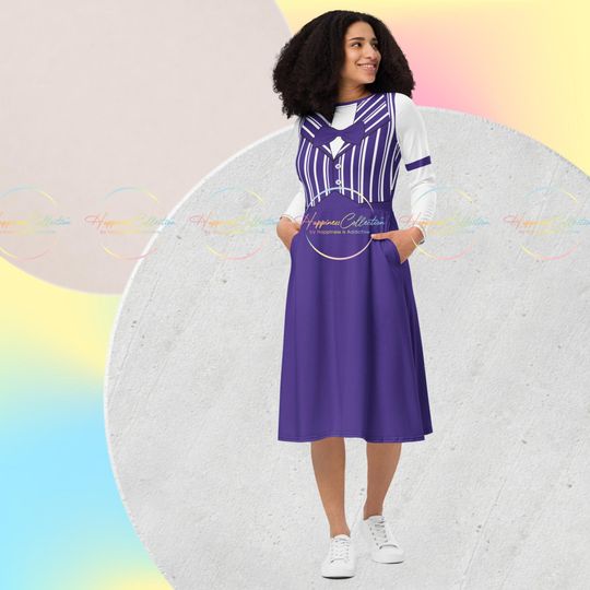 Purple Dapper Dan: Women's Elegant Long Sleeve Midi Dress