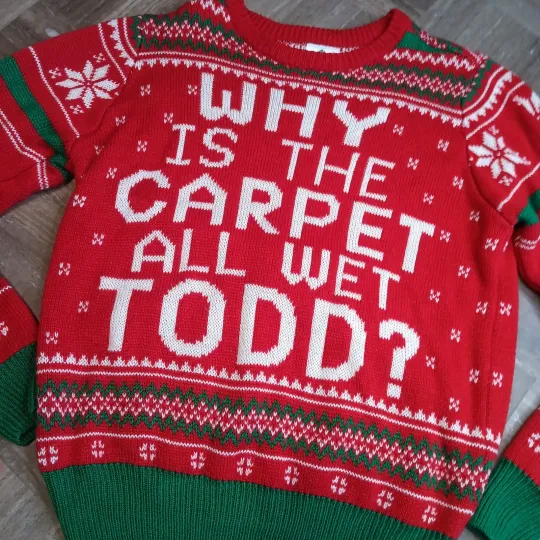 Discover Christmas Vacation Ugly Sweater Unisex S Red Why is The Carpet Wet Todd Humor