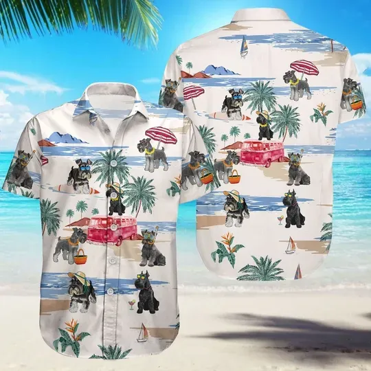 Schnauzer Dog Hawaiian Shirt, Schnauzer Mom Shirt, Schnauzer Lover Shirt, Mens Button Up Shirt