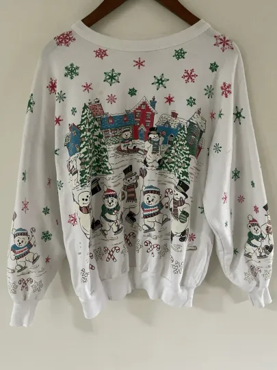 Vtg. Nutcracker Ugly Christmas Sweater Womens White Size 40 Made In USA Snowman