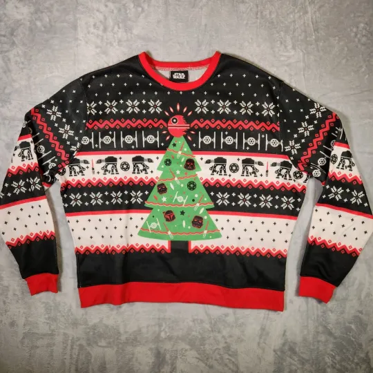 Discover Star Wars Ugly Christmas Sweater Womens Size 3X Navy Blue ThinkGeek Death Star