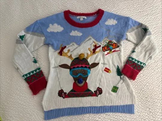 Discover Skiing Reindeer Size S Holiday Sweater Ugly Christmas Sweater Holiday