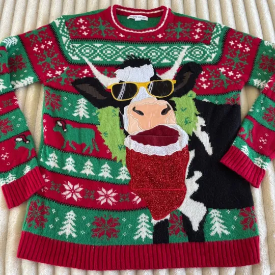 Discover Cow Santa Sunglasses Ugly Christmas Sweater Party Fun Novelty Holiday