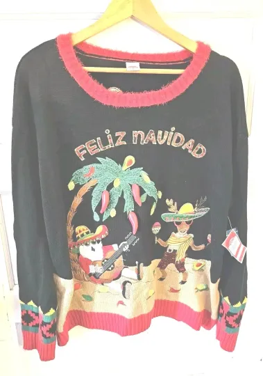 Holiday Time Ugly Sweater Party Feliz Navidad Black