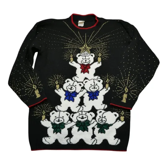 Discover Vintage Holiday Time Ugly Christmas Sweater Teddy Bear Sparklers Medium USA