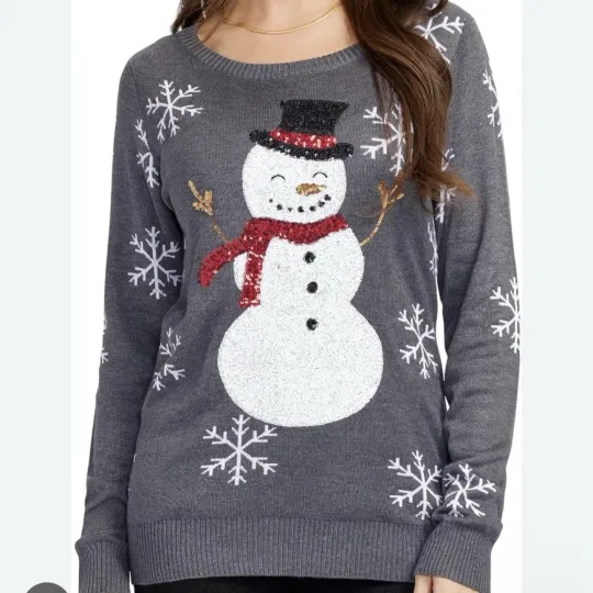 Discover NWT Tipsy Elves Women’s Sequined Snow Day Sweater 2X Ugly Christmas Gray